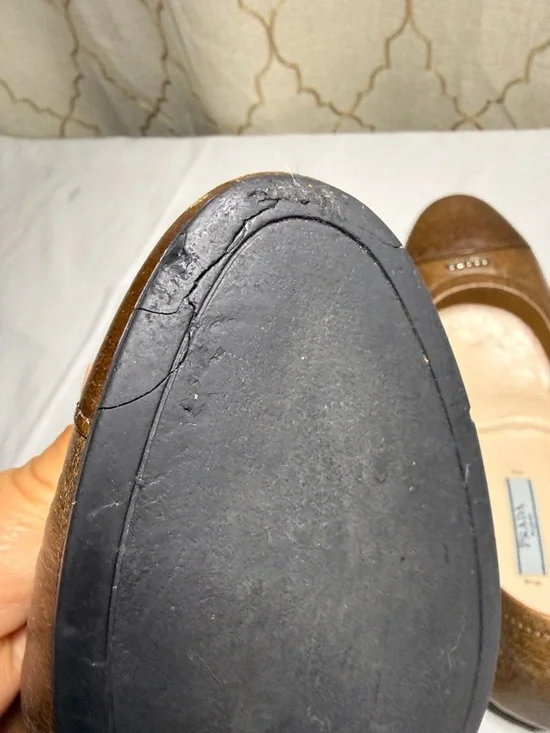 Prada Brown Leather Ballet Flats - Elastic Topline - Picture 5 of 10